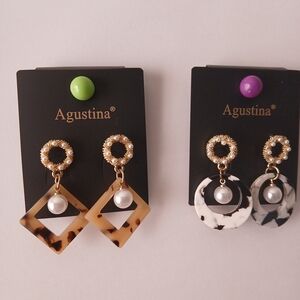 Gustin Gold Pearl Drop Earrings - Tortoiseshell and Marble Options
